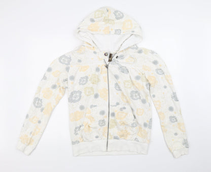 Elephant Womens White Floral  Full Zip Jumper Size L