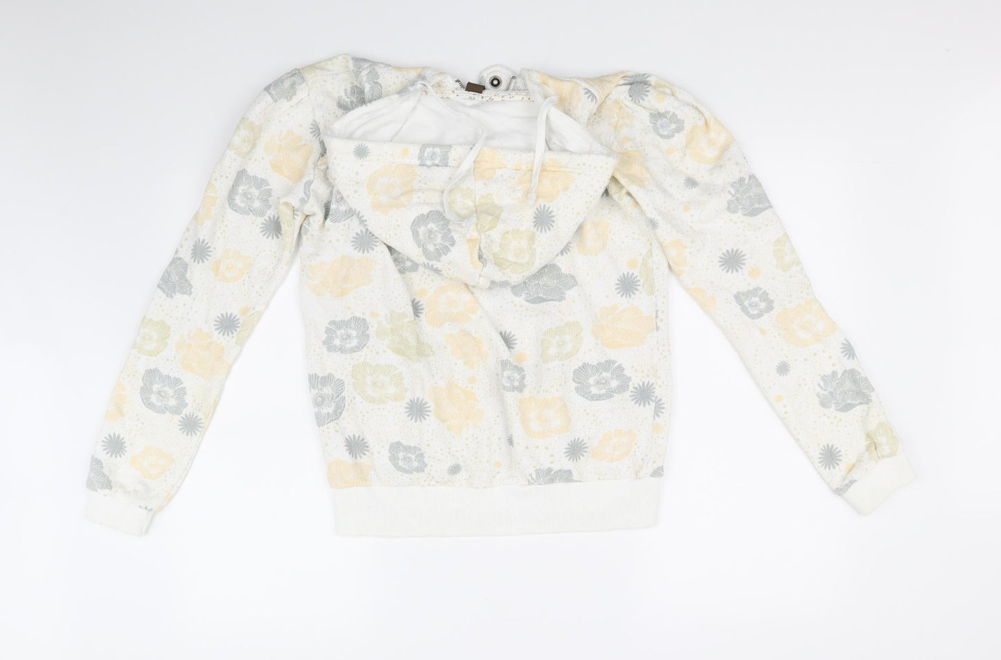 Elephant Womens White Floral  Full Zip Jumper Size L