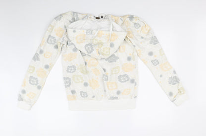 Elephant Womens White Floral  Full Zip Jumper Size L
