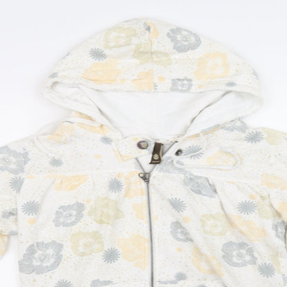 Elephant Womens White Floral  Full Zip Jumper Size L