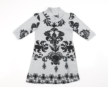 izabel Womens Grey Geometric  Fit & Flare  Size S