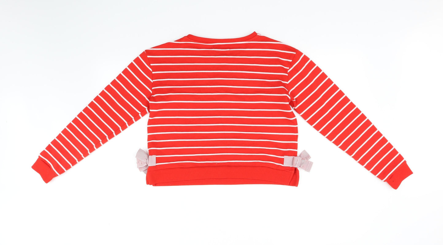 M&S Kids Girls Red Striped  Pullover Jumper Size 12-13 Years  - bows