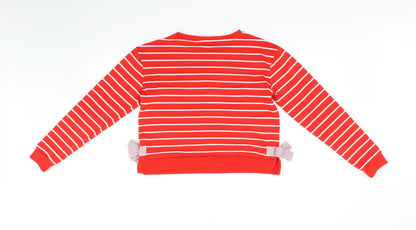 M&S Kids Girls Red Striped  Pullover Jumper Size 12-13 Years  - bows