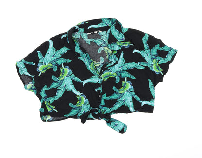 Brave Soul Womens Black Floral  Wrap Button-Up Size L
