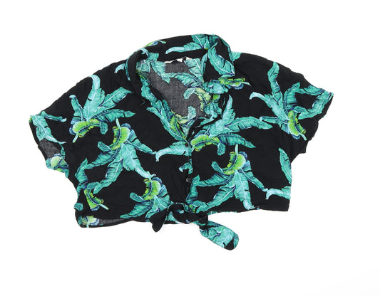 Brave Soul Womens Black Floral  Wrap Button-Up Size L