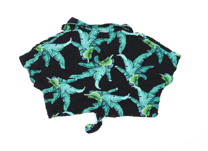 Brave Soul Womens Black Floral  Wrap Button-Up Size L