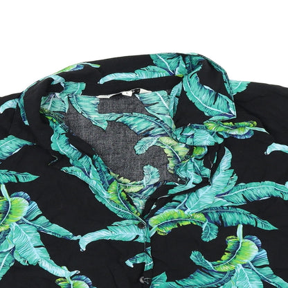 Brave Soul Womens Black Floral  Wrap Button-Up Size L