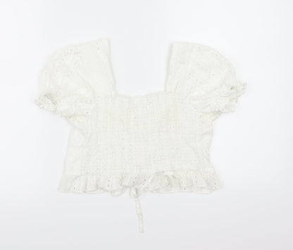 Womens UK Size L ROMWE White Cropped Blouse