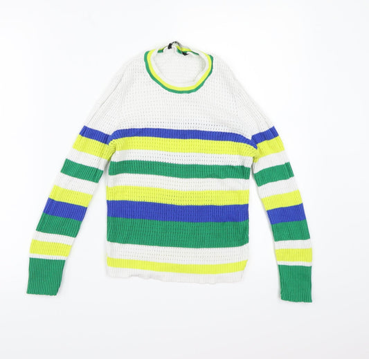 Stradivarius Womens White Striped Knit Pullover Jumper Size S