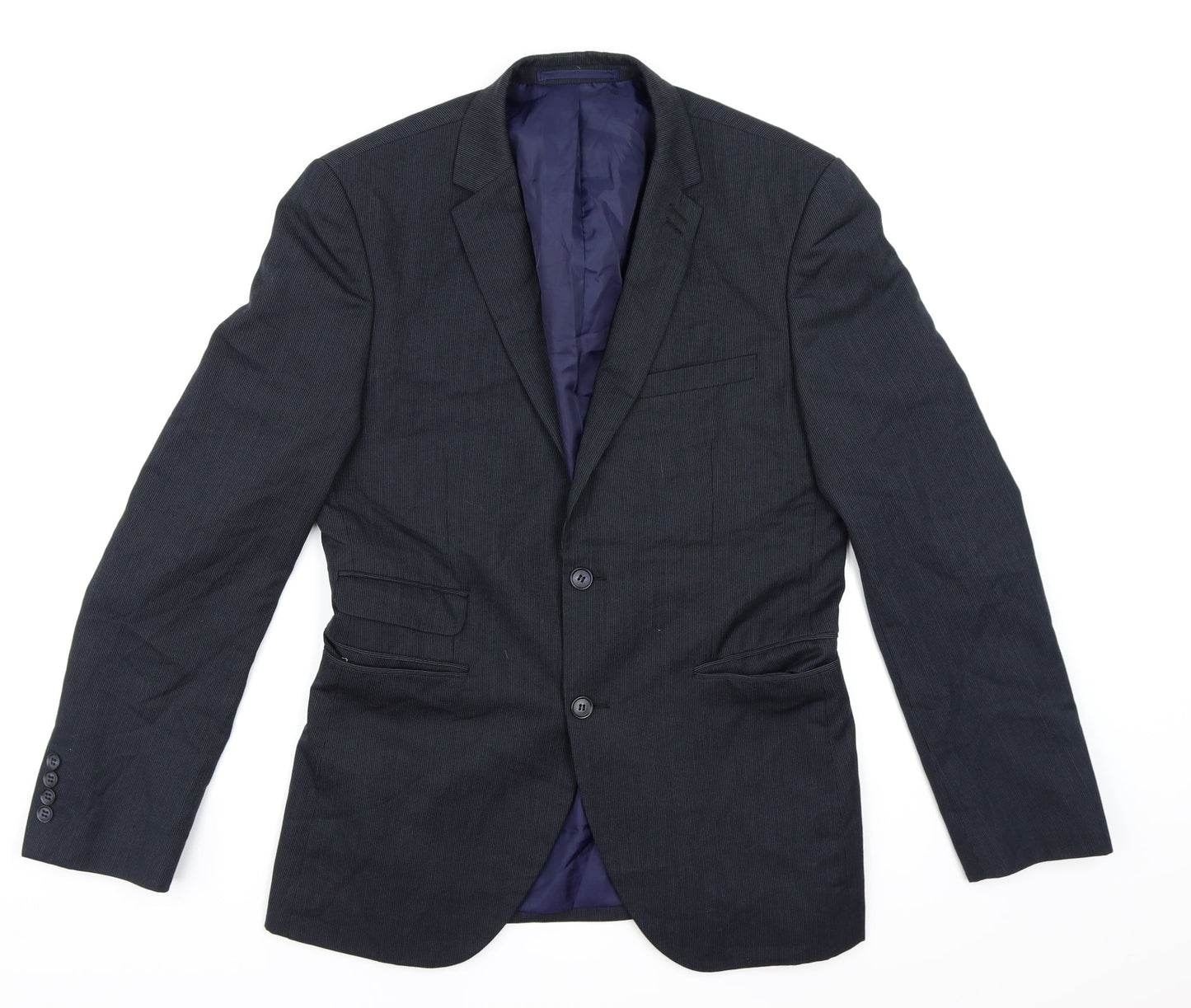 George Mens Blue Striped Rayon Jacket Suit Jacket Size 38