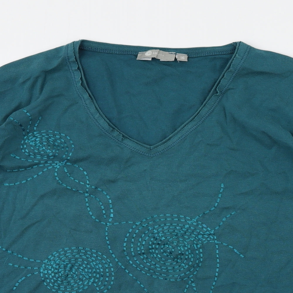 Womens UK Size 16 Mia Moda Green Basic T-Shirt