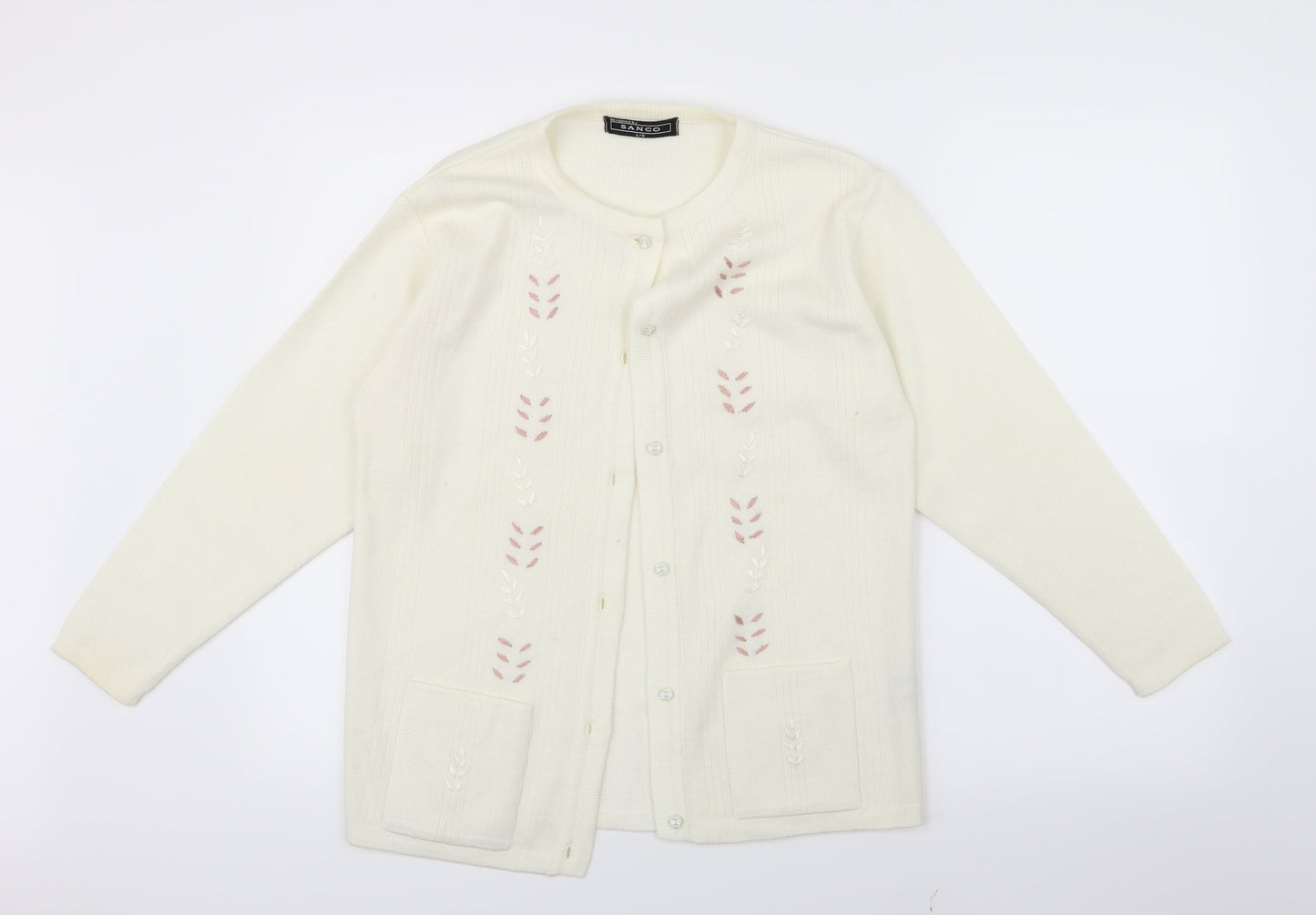 Sanco Womens White  Knit Cardigan Jumper Size L