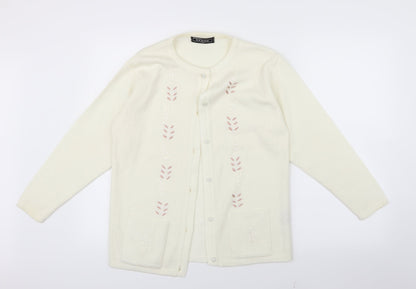 Sanco Womens White  Knit Cardigan Jumper Size L