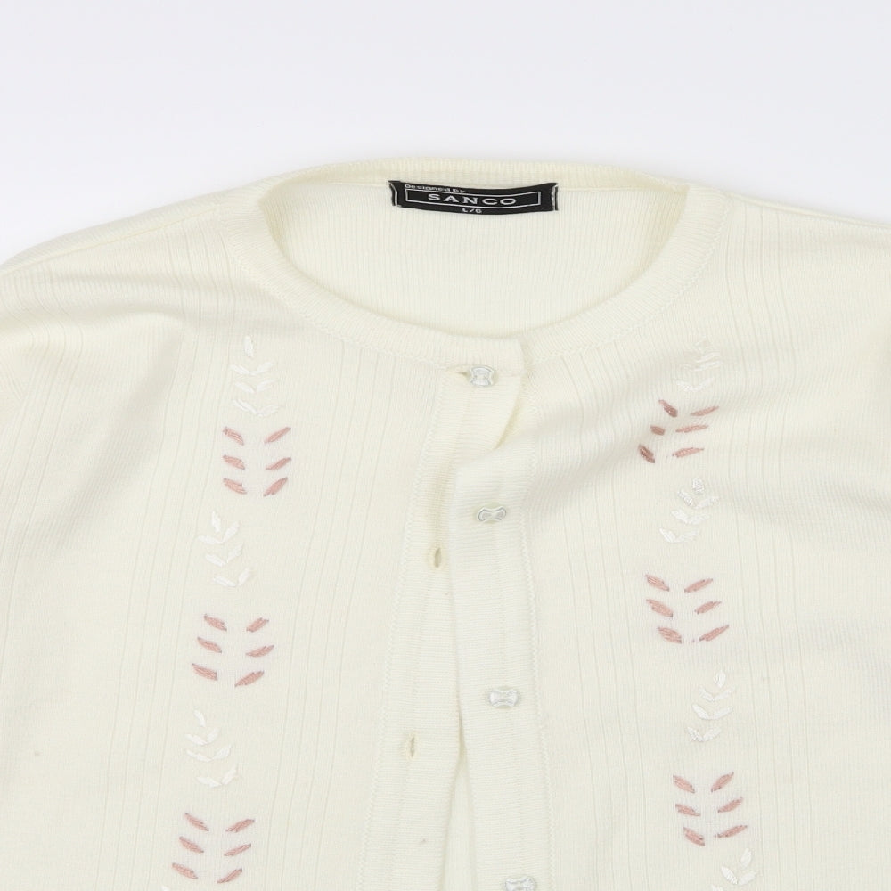 Sanco Womens White  Knit Cardigan Jumper Size L