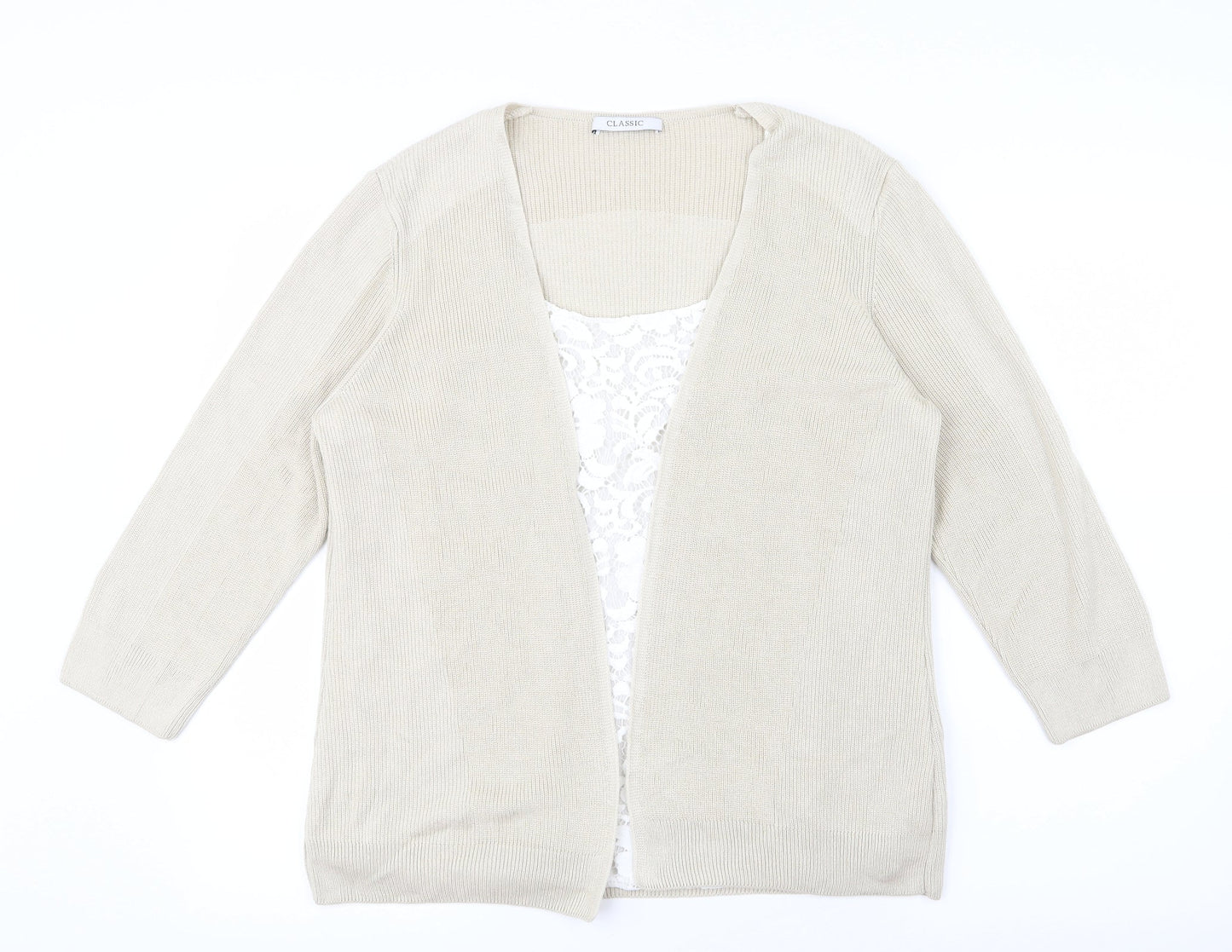 Marks and Spencer Womens Ivory  Knit Pullover Jumper Size 16  - Top and cardigan in one