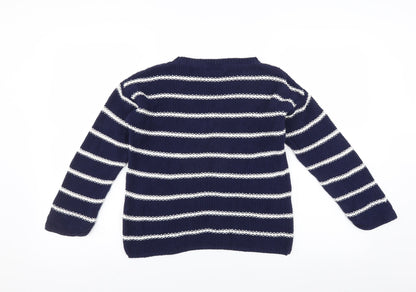 Marks and Spencer Girls Blue Striped  Pullover Jumper Size 13-14 Years