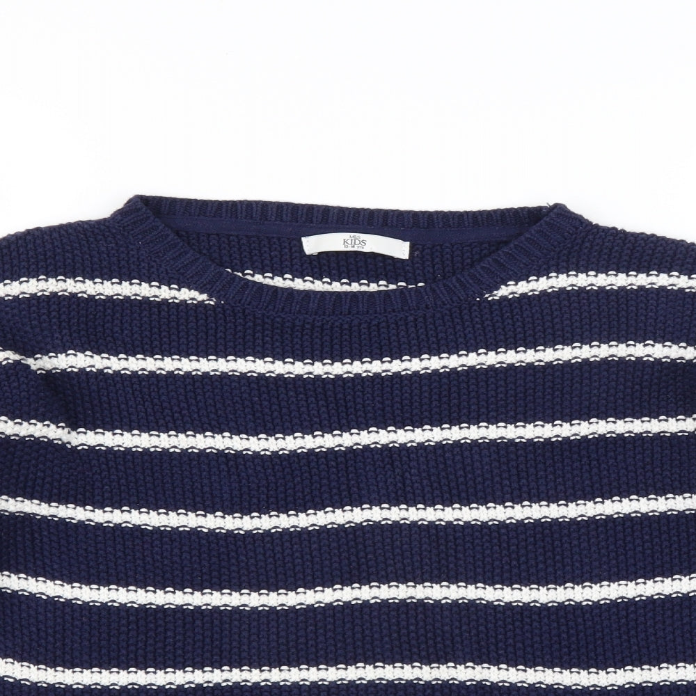 Marks and Spencer Girls Blue Striped  Pullover Jumper Size 13-14 Years