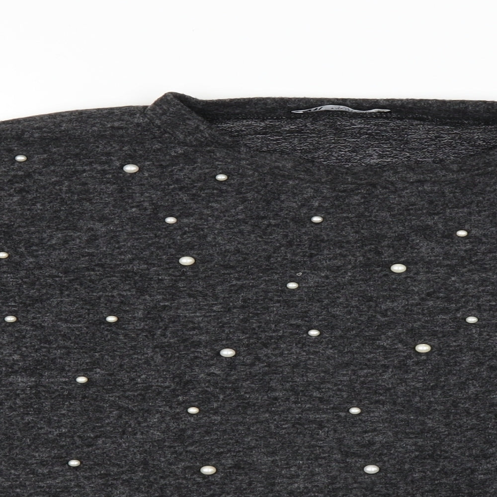 Zara Womens Grey   Pullover Jumper Size S  - Pearl Detail