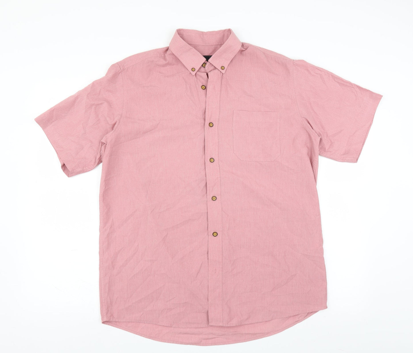 Mens UK Size M Cotton Traders Pink  Button-Up Short Sleeve Casual Shirt