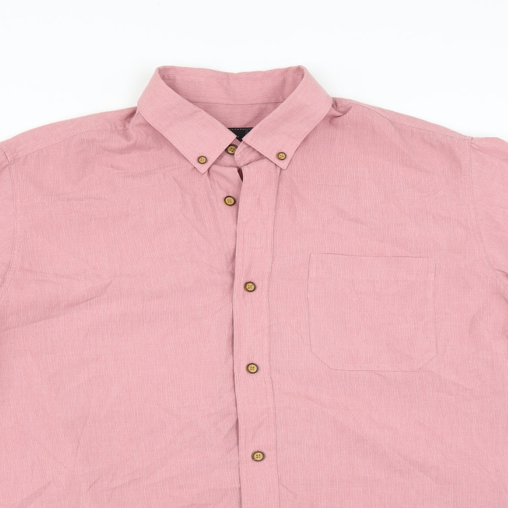 Mens UK Size M Cotton Traders Pink  Button-Up Short Sleeve Casual Shirt