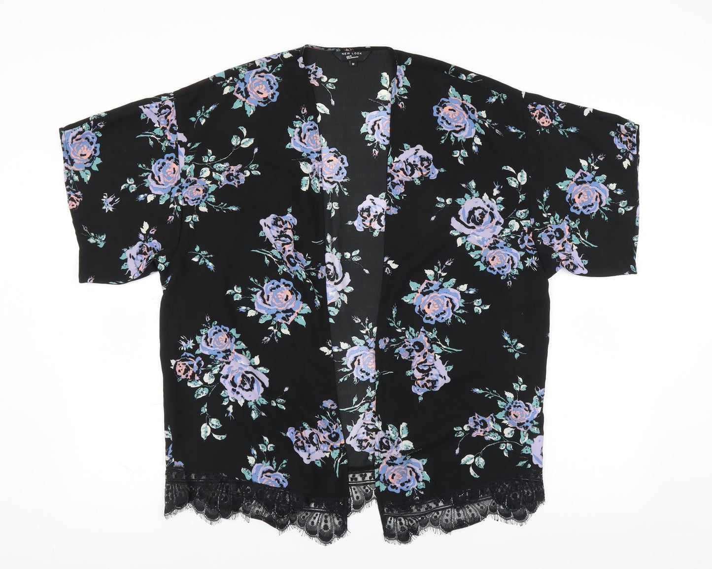 New Look Womens Black Floral  Cardigan Jumper Size M  - lace hem