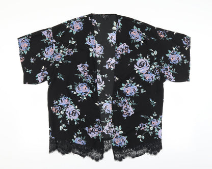 New Look Womens Black Floral  Cardigan Jumper Size M  - lace hem