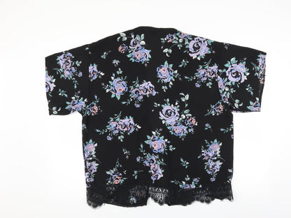 New Look Womens Black Floral  Cardigan Jumper Size M  - lace hem