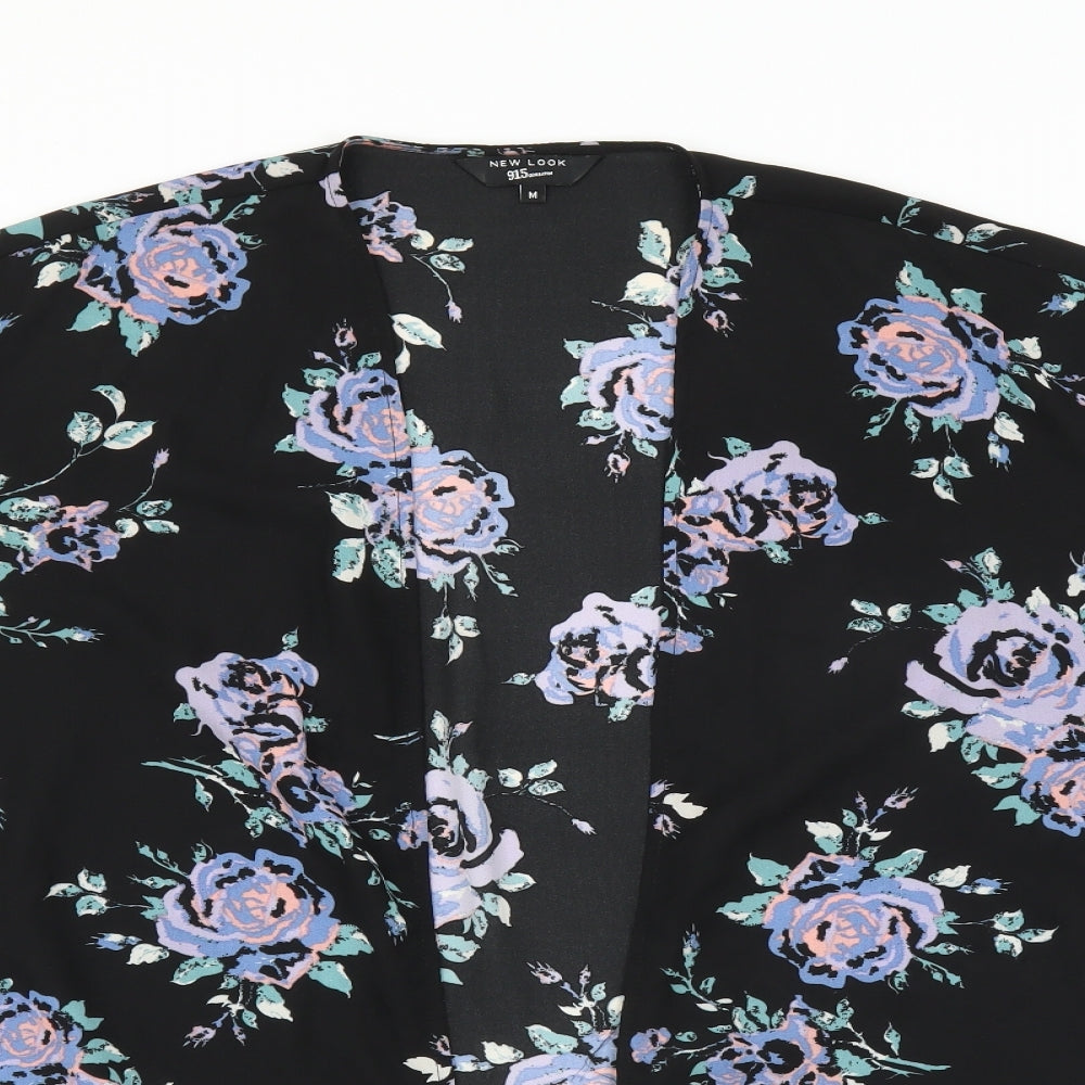 New Look Womens Black Floral  Cardigan Jumper Size M  - lace hem