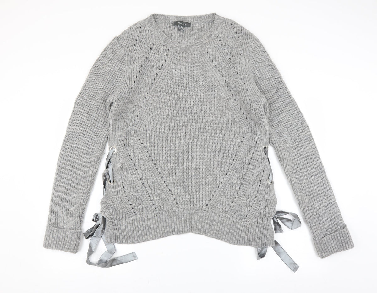 Primark Womens Grey   Pullover Jumper Size M  - tie side detail