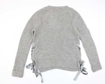 Primark Womens Grey   Pullover Jumper Size M  - tie side detail