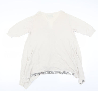 cristina paris Womens Ivory   Basic Blouse Size XL  - sequin hem aysymmetric