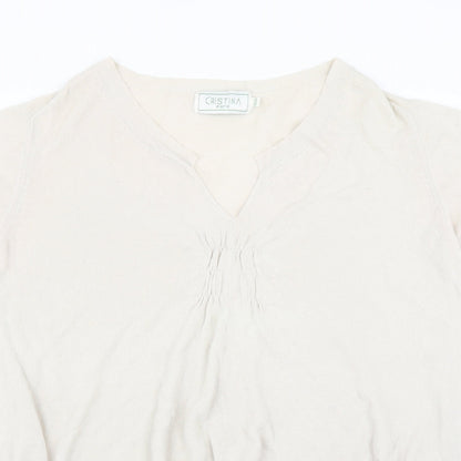 cristina paris Womens Ivory   Basic Blouse Size XL  - sequin hem aysymmetric