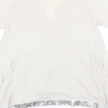 cristina paris Womens Ivory   Basic Blouse Size XL  - sequin hem aysymmetric