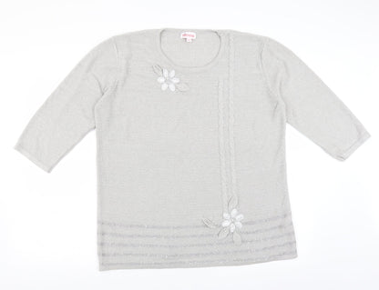 Slimma Womens Grey   Pullover Jumper Size 20  - Floral embroidery