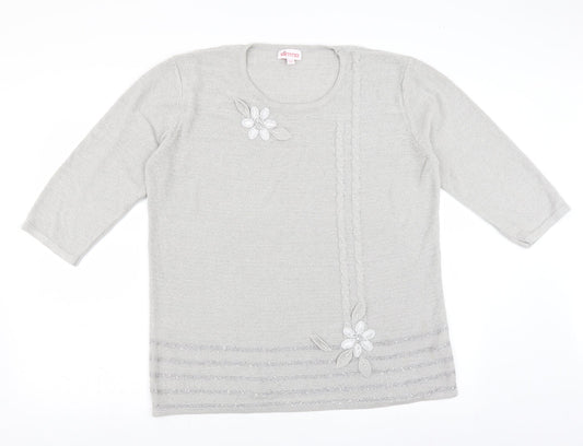 Slimma Womens Grey   Pullover Jumper Size 20  - Floral embroidery