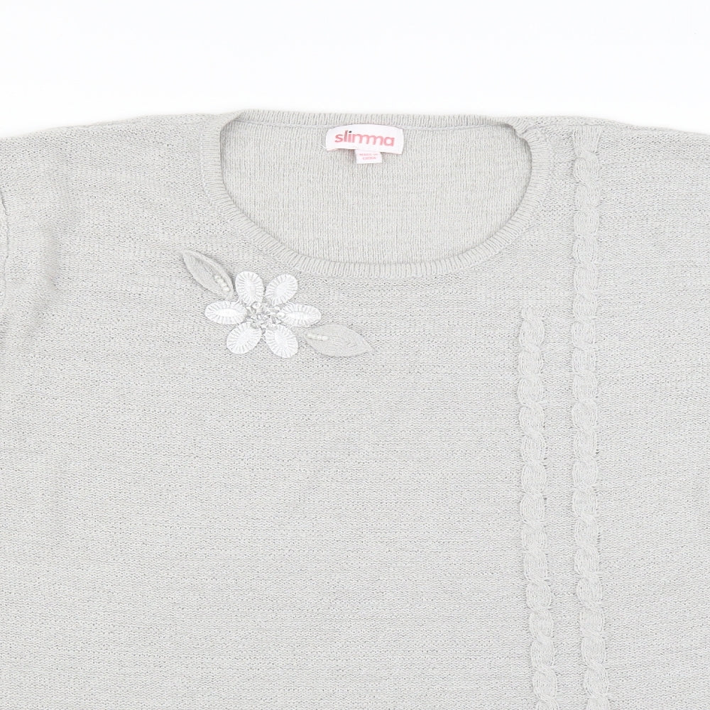 Slimma Womens Grey   Pullover Jumper Size 20  - Floral embroidery