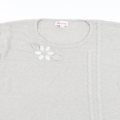 Slimma Womens Grey   Pullover Jumper Size 20  - Floral embroidery
