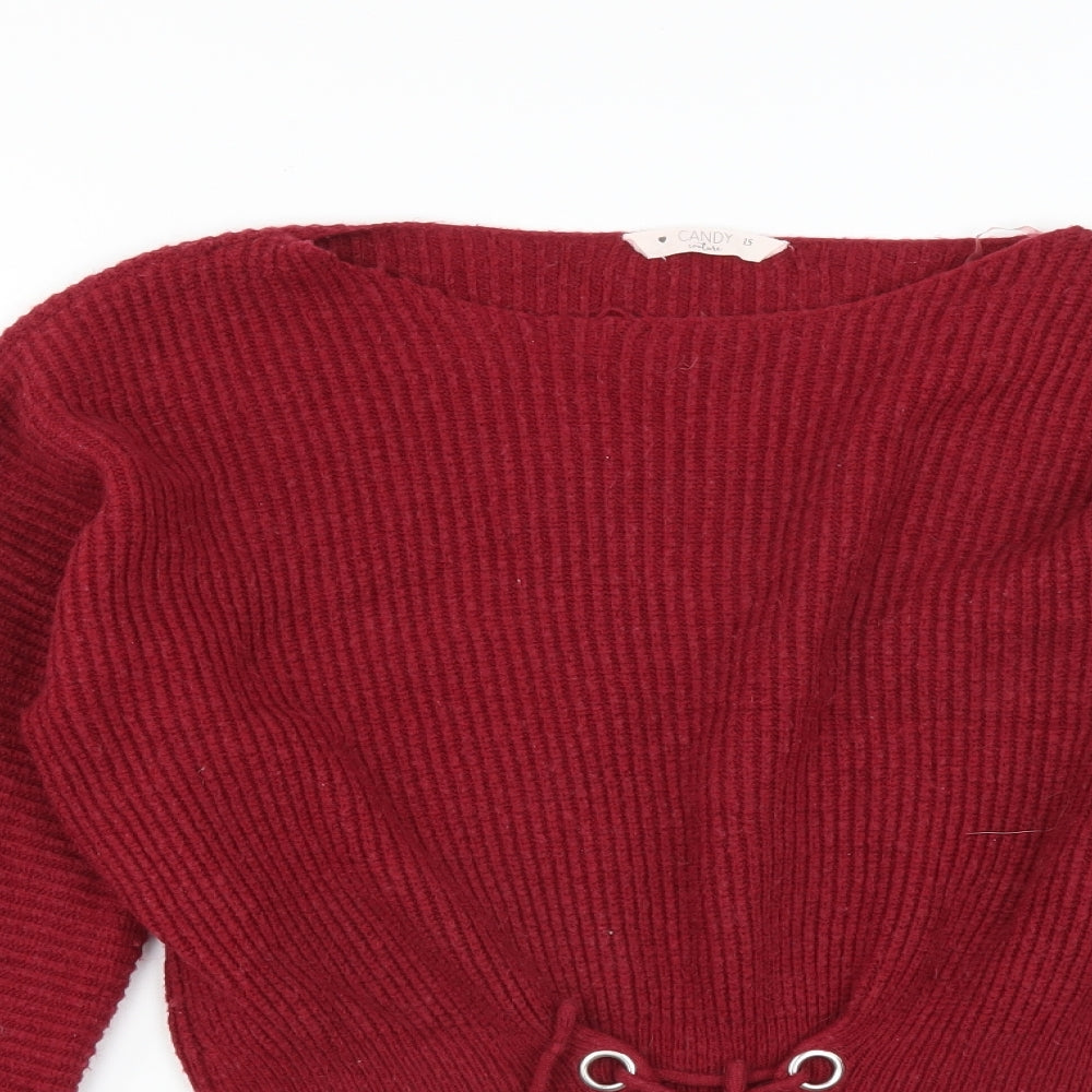 Candy Couture Girls Red   Pullover Jumper Size 15 Years  - Lace up Detail
