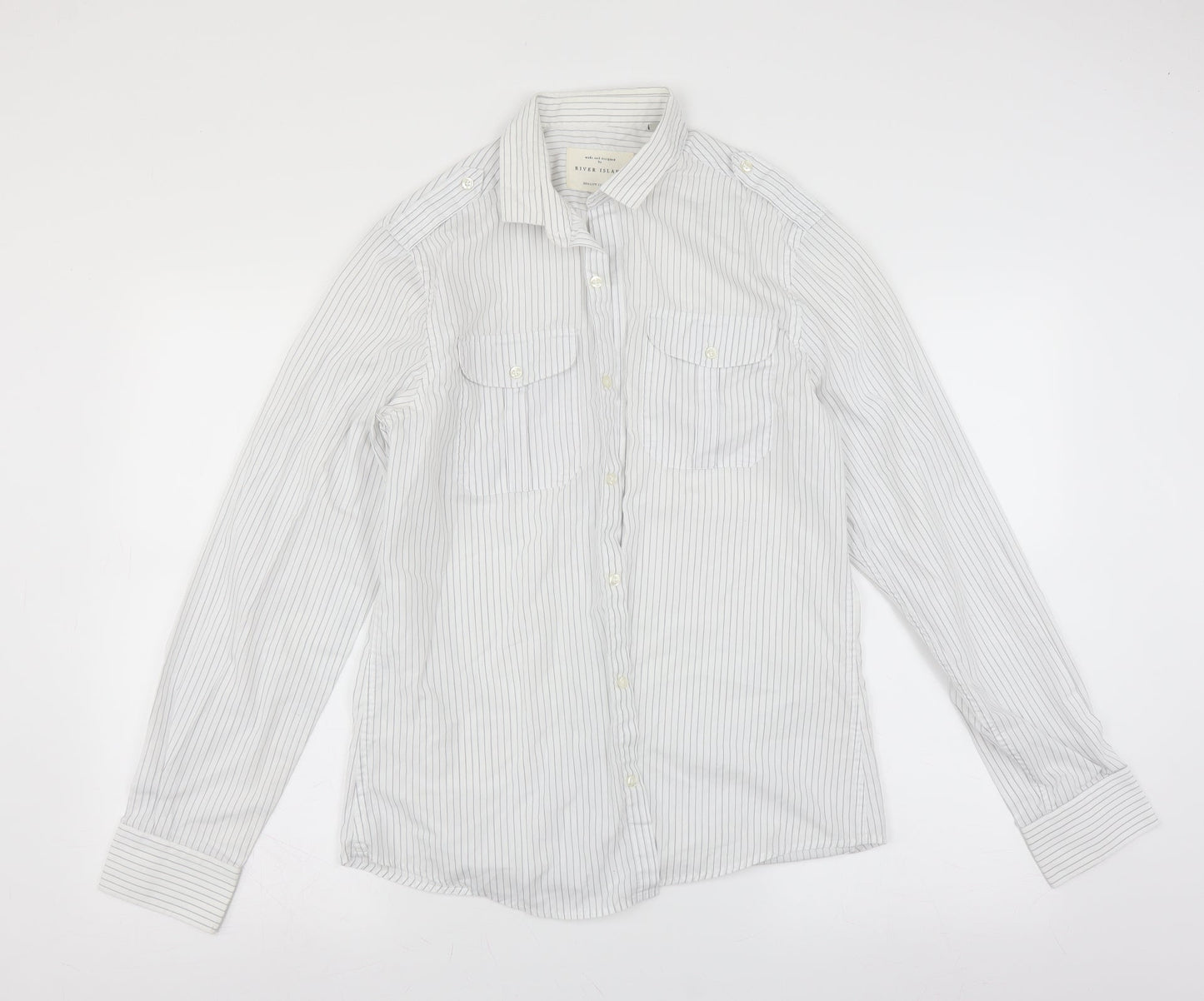 River Island Mens White Striped   Button-Up Size M