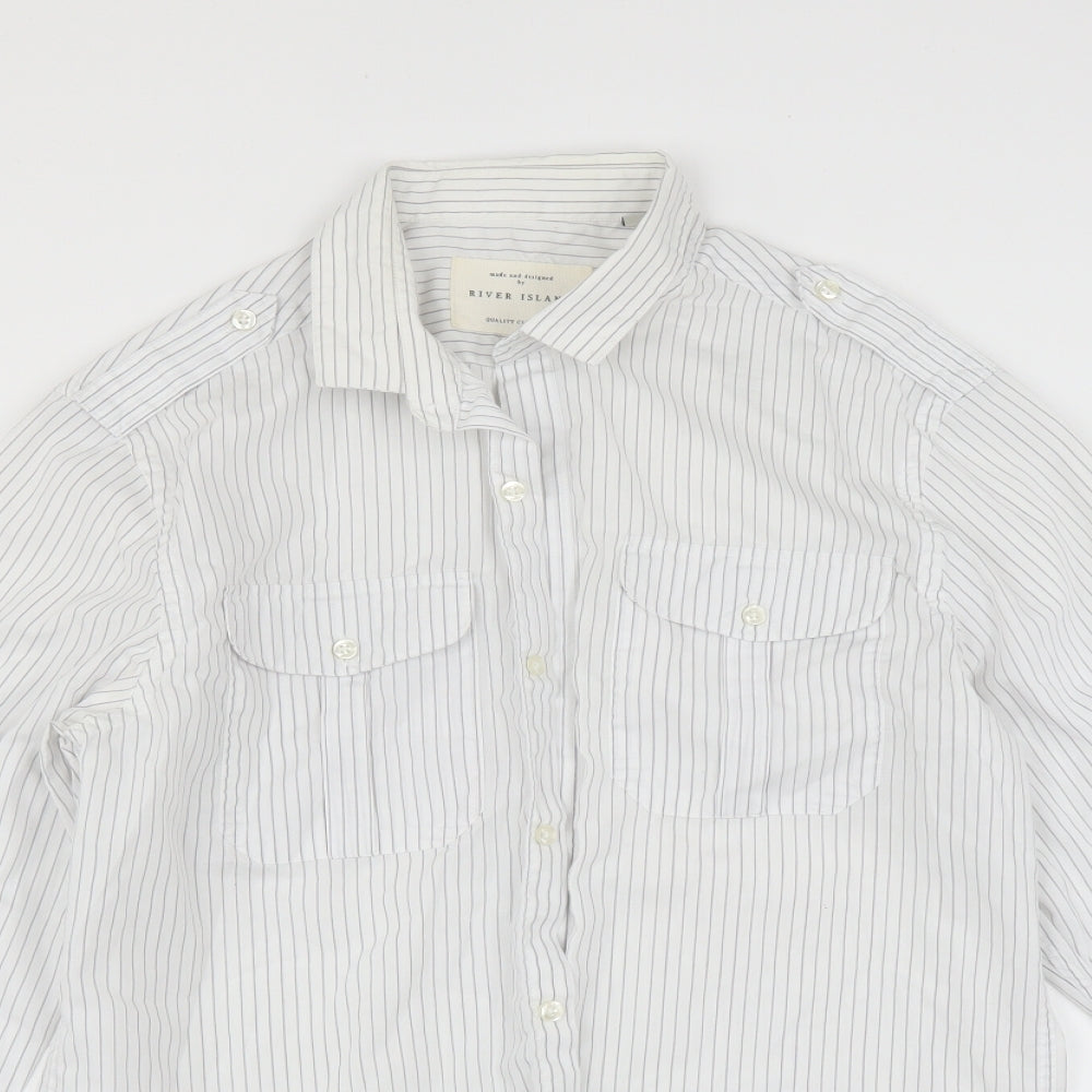 River Island Mens White Striped   Button-Up Size M