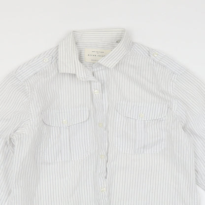 River Island Mens White Striped   Button-Up Size M