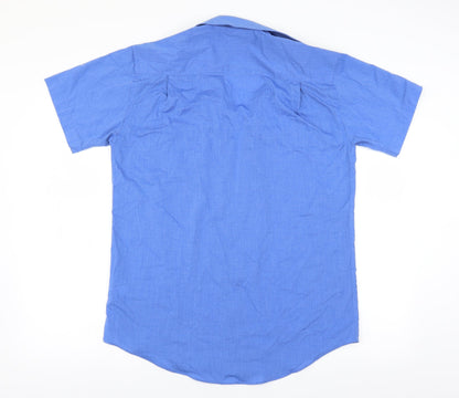 Mens UK Size 15 Cedar Wood State Blue  Button-Up Short Sleeve Casual Shirt