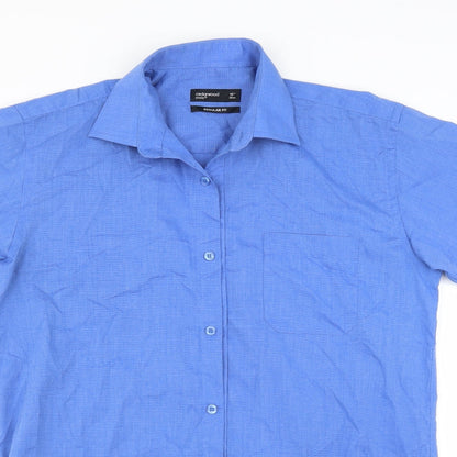 Mens UK Size 15 Cedar Wood State Blue  Button-Up Short Sleeve Casual Shirt