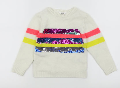 M&Co Girls White Striped  Pullover Jumper Size 3-4 Years