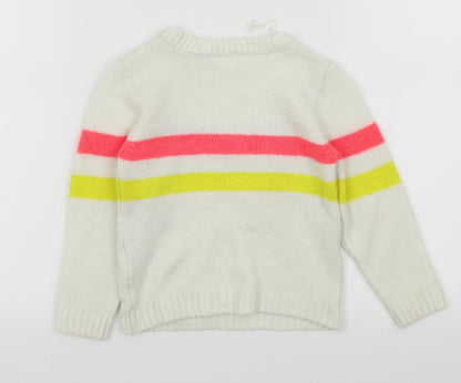 M&Co Girls White Striped  Pullover Jumper Size 3-4 Years