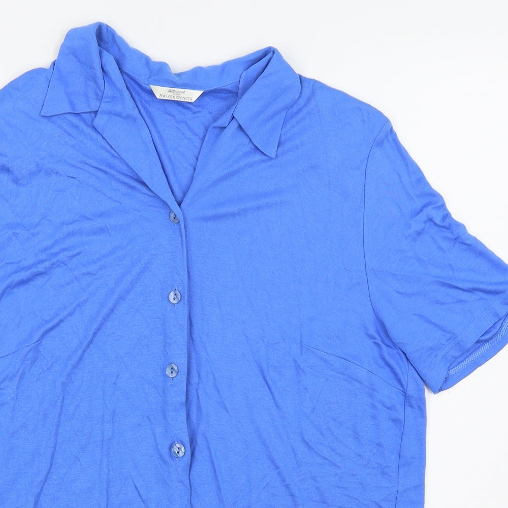 Womens UK Size 16 M&S Blue Basic Button-Up