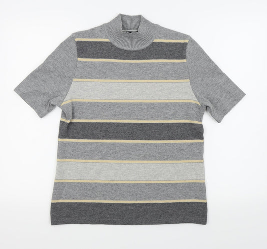 Basler Womens Grey Striped  Basic T-Shirt Size 10