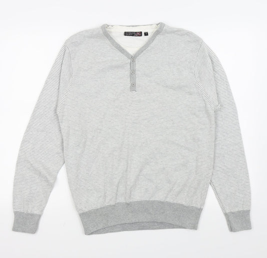 petroleum Mens Grey Striped  Pullover Jumper Size M  - 2 IN ON TOP/JUMPER