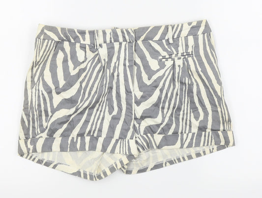 H&M Womens Grey Animal Print  Hot Pants Shorts Size 10