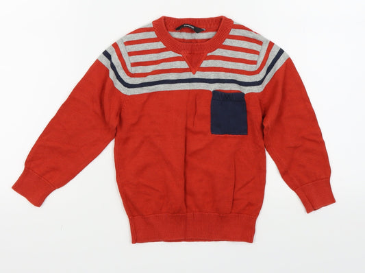 Asda George Boys Red Striped  Pullover Jumper Size 3-4 Years